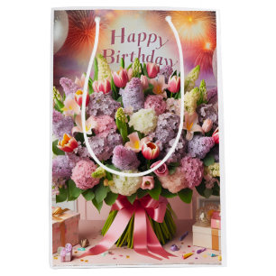 Herzlichen Glückwunsch zum Geburtstag, lila Bouque Mittlere Geschenktüte