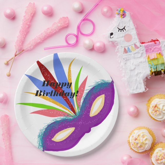 Herzlichen Glückwunsch zum Geburtstag Lila Masquer Pappteller (Party)