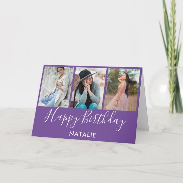 Herzlichen Glückwunsch zum Geburtstag Lila und wei Karte (Vorderseite)