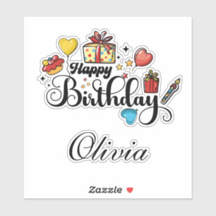Herzlichen Glückwunsch zum Geburtstag mit Ihrem Na Aufkleber
