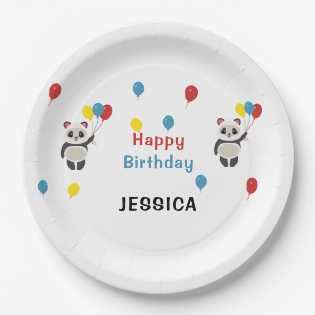 Herzlichen Glückwunsch zum Geburtstag Panda Bär we Pappteller (Vorderseite)