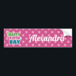 Herzlichen Glückwunsch zum Geburtstag rosa Punkte  Autoaufkleber<br><div class="desc">Pink polka dots Schmetterling-Happy Geburtstagsmädchen Gurken</div>