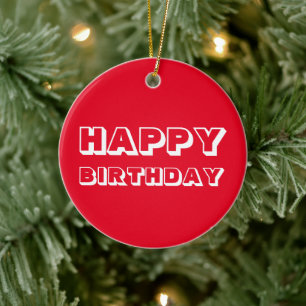 Herzlichen Glückwunsch zum Geburtstag, rot-weiß, Keramik Ornament
