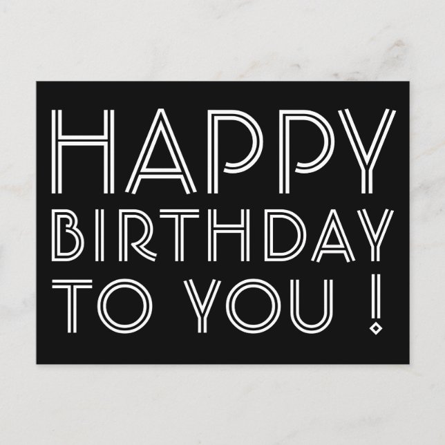 "Herzlichen Glückwunsch zum Geburtstag!" Schwarz u Postkarte (Vorderseite)