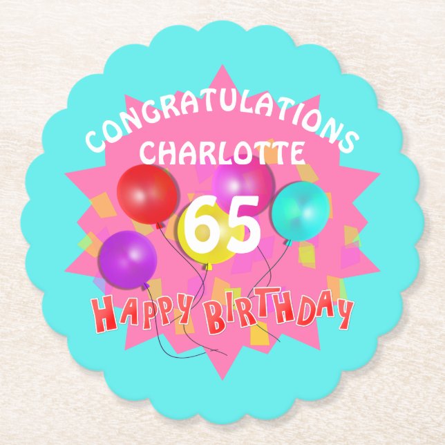 Herzlichen Glückwunsch zum Geburtstag Spaß 65. Mei Untersetzer (Vorderseite)