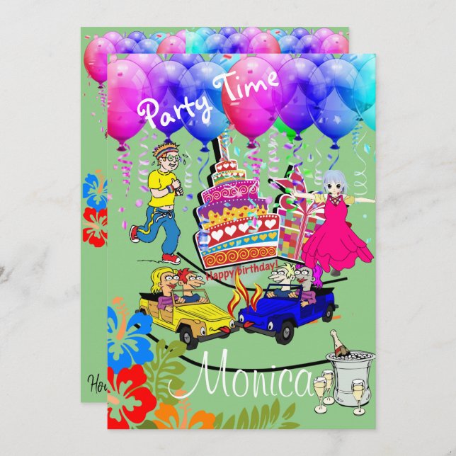 Herzlichen Glückwunsch zum Geburtstag über den Hüg Einladung (Vorne/Hinten)