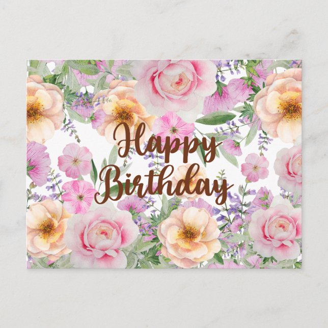 Herzlichen Glückwunsch zum Geburtstag Vintage Rose Postkarte (Vorderseite)