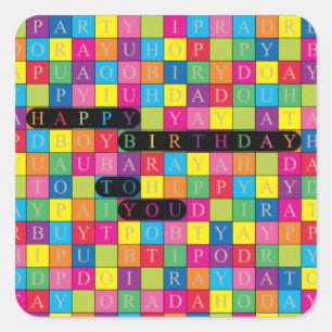 Herzlichen Glückwunsch zum Geburtstag - Wordsearch Quadratischer Aufkleber