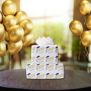 Herzlichen Glückwunsch zum Monogram Blue Gold Geschenkpapier