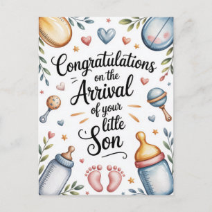 Herzlichen Glückwunsch zum neuen Babyjungen Wasser Postkarte