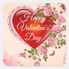 Herzlichen Glückwunsch zum Valentinstag - Blume Quadratischer Aufkleber