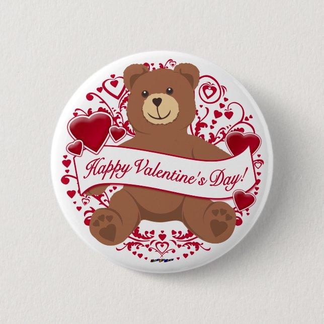 Herzlichen Glückwunsch zum Valentinstag! Teddybär Button (Vorderseite)