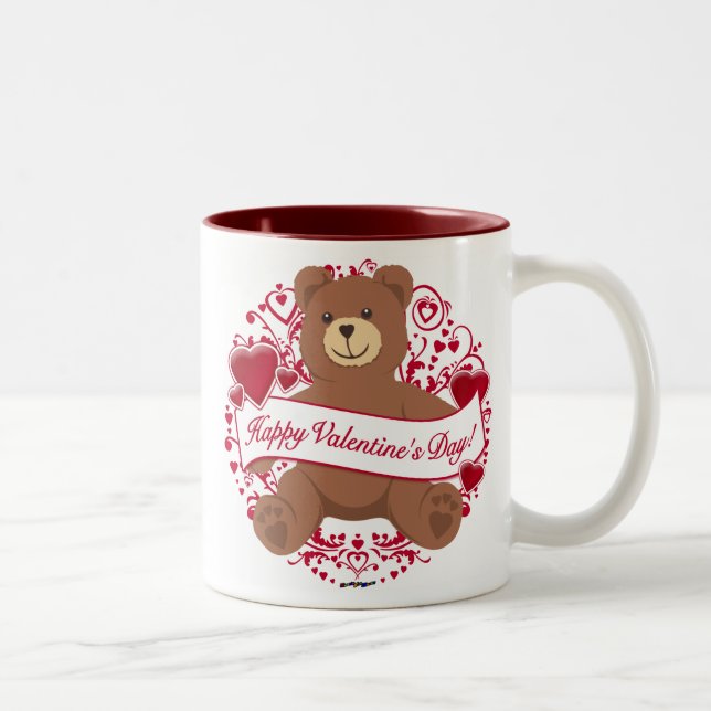 Herzlichen Glückwunsch zum Valentinstag! Teddybär Zweifarbige Tasse (Rechts)
