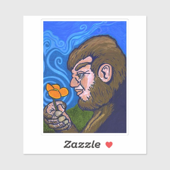 Herzlicher Bigfoot riecht nach einer Blume Aufkleber (Blatt)