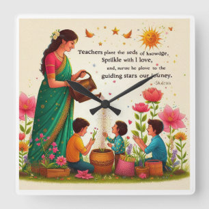 "Herzlicher Teacher's Day möchte Inspiriert und Ap Quadratische Wanduhr