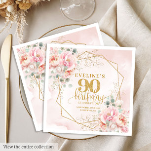 Herzliches Rosa-Blumen-Lunch zum 90. Geburtstag Serviette