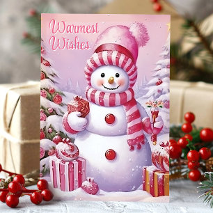 Herzlichste Grüße Süßer Rosa Schneemann Feiertagskarte