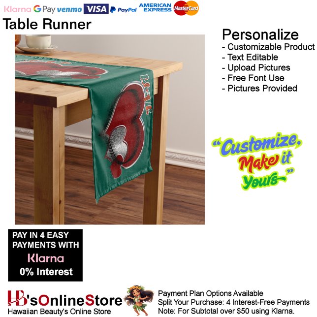 Herzmagic Green Table Runner Haushaltswäsche Großer Tischläufer (Heart Magic Green Table Runner Household Linen.)