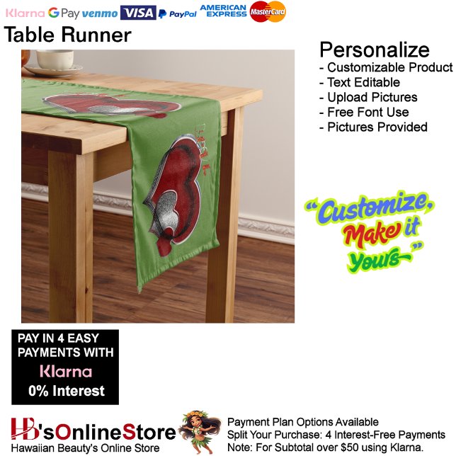 Herzmagic Green Table Runner Haushaltswäsche Großer Tischläufer (Heart Magic Green Table Runner Household Linen.)