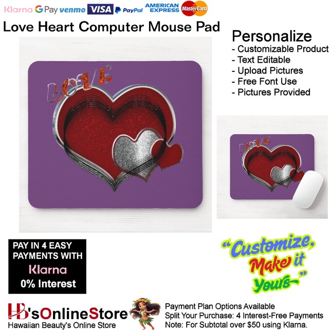 Herzmagic Lila Mouse Pad Mousepad (Love Heart Computer Mouse Pad with White Background.)