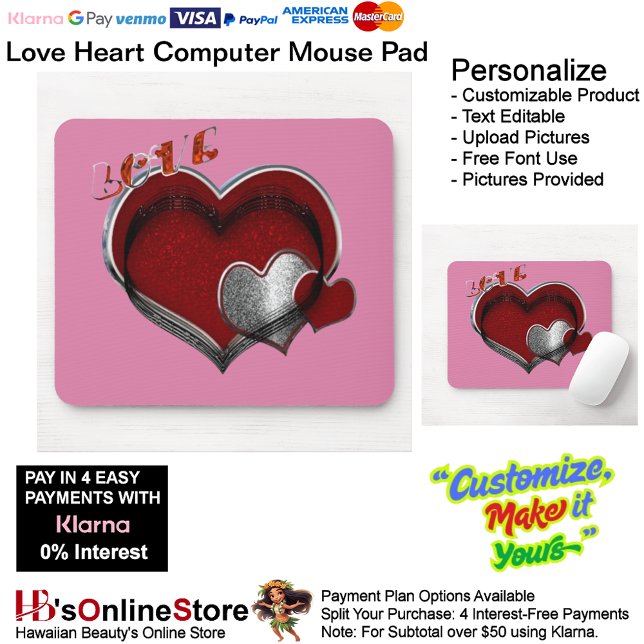 Herzmagic Pink Mouse Pad Mousepad (Love Heart Computer Mouse Pad with Pink Background.)
