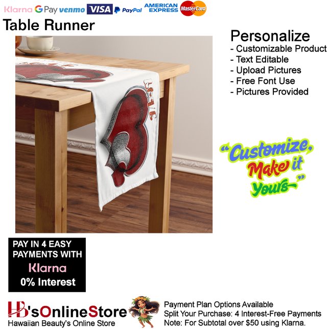 Herzmagic White Table Runner Haushaltswäsche Großer Tischläufer (Heart Magic Table Runner Household Linen with White Background.)