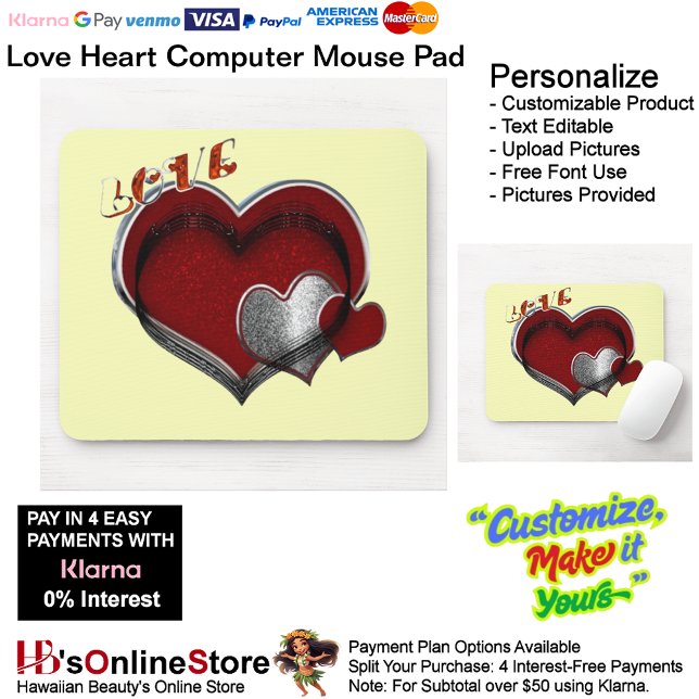 Herzmagic Yellow Mouse Pad Mousepad (Love Heart Computer Mouse Pad with Yellow Background.)