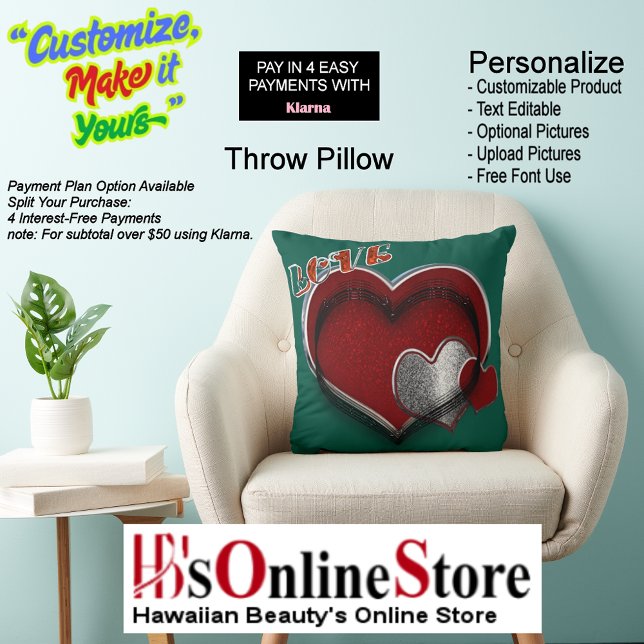 Herzmagie Dunkelgrüner Kissen (Heart Magic Love Small Square Polyester Dark Green Pillow.
)