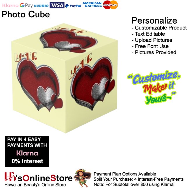 Herzmagie Gelbes Foto Cube Würfel (Love Heart Red Silver with Yellow Background Cube.)