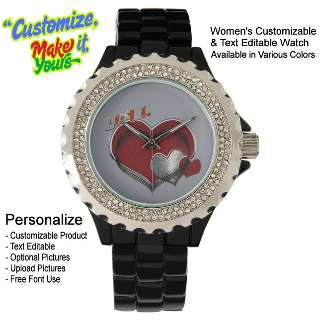 Herzmagie Grau Kristall Black Enamel Watch Armbanduhr (Women's Heart Magic Black Rhinestone Enamel Watch Featuring a Grey Face.)