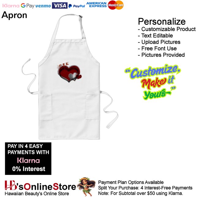 Herzmagie Weiße lange Schürze (Love Heart White Kitchen Cooking Mess Free Long Apron.)