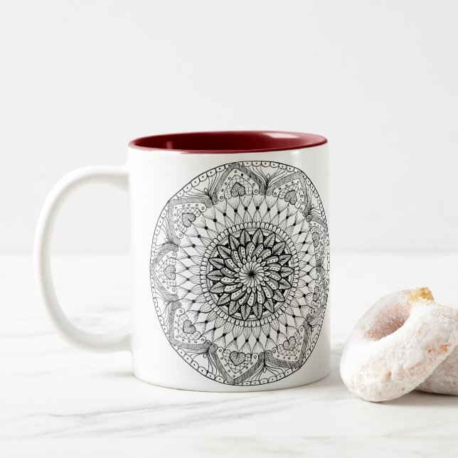 Herzmandala-Tasse Zweifarbige Tasse (Mit Donut)
