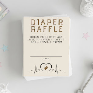 Herzmonitor Braun Baby Shower Windel-Raffle Begleitkarte