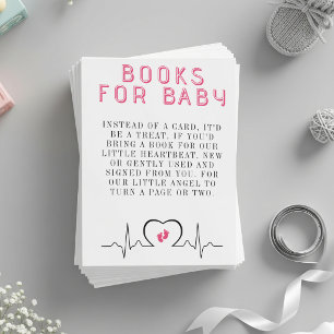Herzmonitor Rosa Babyparty Buchwunsch Begleitkarte