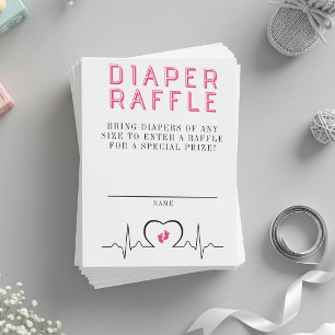 Herzmonitor Rosa Babyparty-Windel-Raffel Begleitkarte