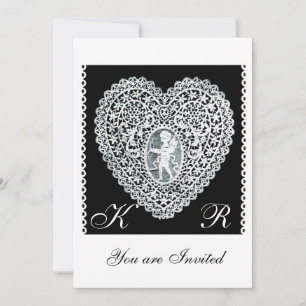 HERZMONOGRAMM MIT CUPID UND SPITZE EINLADUNG