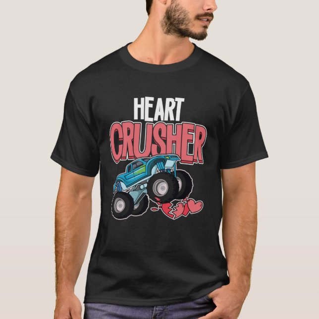 Herzmonster Truck Crusher Funny Valentine's Day T-Shirt (Vorderseite)