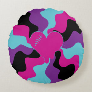 Herzmuskel - rosa, Lila, blau und schwarz Rundes Kissen