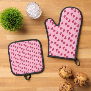 Herzmuster aus rosa Kristallen Ofenhandschuh & Topflappen-Set