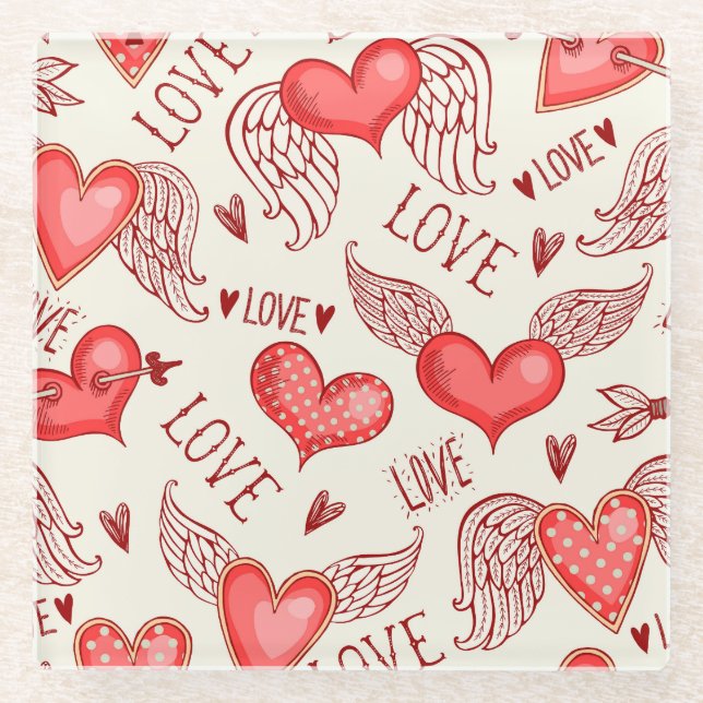 Herzmuster für den Valentinstag Glasuntersetzer (Vorderseite)