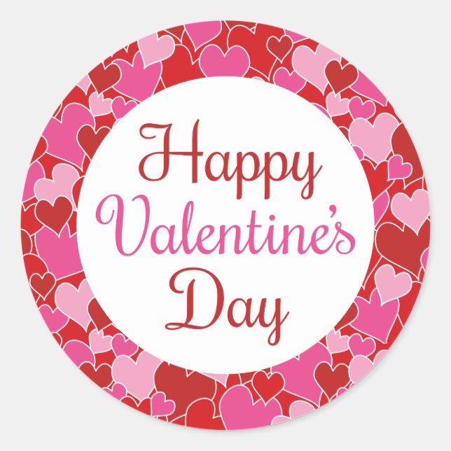 Herzmuster Happy Valentine's Day Round Sticker (Vorderseite)