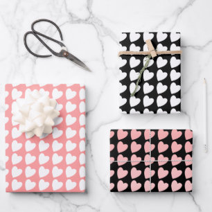 Herzmuster in Schwarz, Weiß und Pink Geschenkpapier Set