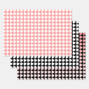 Herzmuster in Schwarz, Weiß und Rosa Geschenkpapier Set