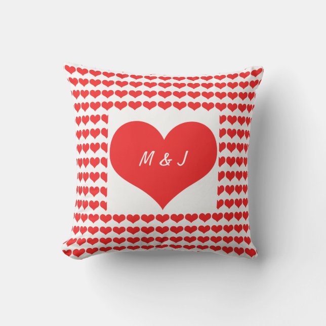 Herzmuster Monogram Initials Valentine's Geschenk Kissen (Vorderseite)