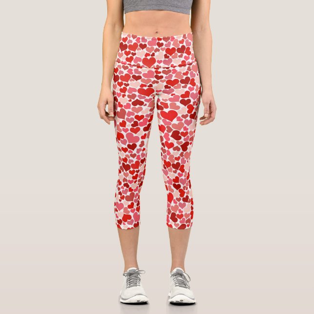 Herzmuster, rote Herzen, Liebe Capri Leggings (Vorderseite)