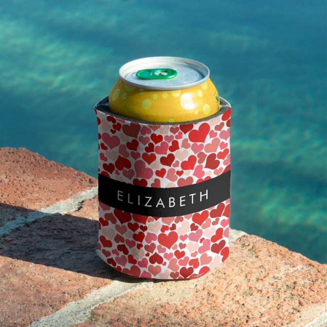 Herzmuster, rote Herzen, Liebe, Ihr Name Dosenkühler (In Situ Pool)