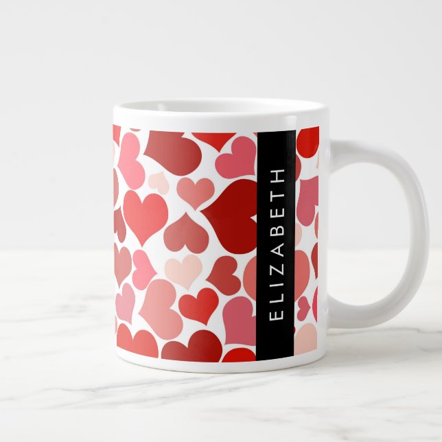 Herzmuster, rote Herzen, Liebe, Ihr Name Jumbo-Tasse (Rechts)