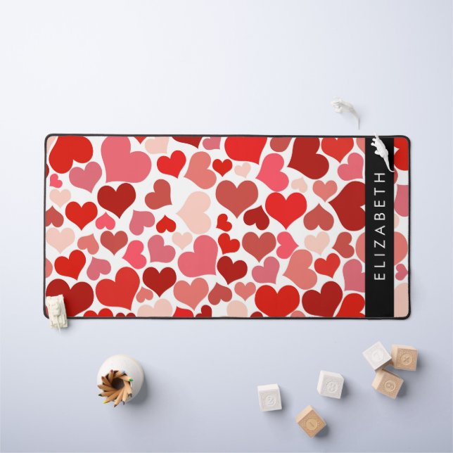 Herzmuster, rote Herzen, Liebe, Ihr Name Schreibtischunterlage (Kindertisch)