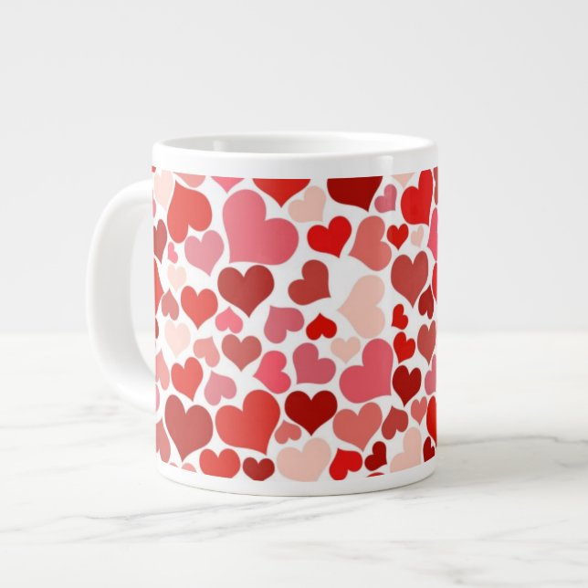 Herzmuster, rote Herzen, Liebe Jumbo-Tasse (Vorderseite Links)