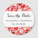 Herzmuster, rote Herzen, Liebe, Save the Date Magnet<br><div class="desc">Fügen Sie Ihrer Hochzeitsfeier eine persönliche Touch mit diesen stilvollen und unvergesslichen Party hinzu! Design zeichnet sich durch Muster mit roten Herzen aus.</div>